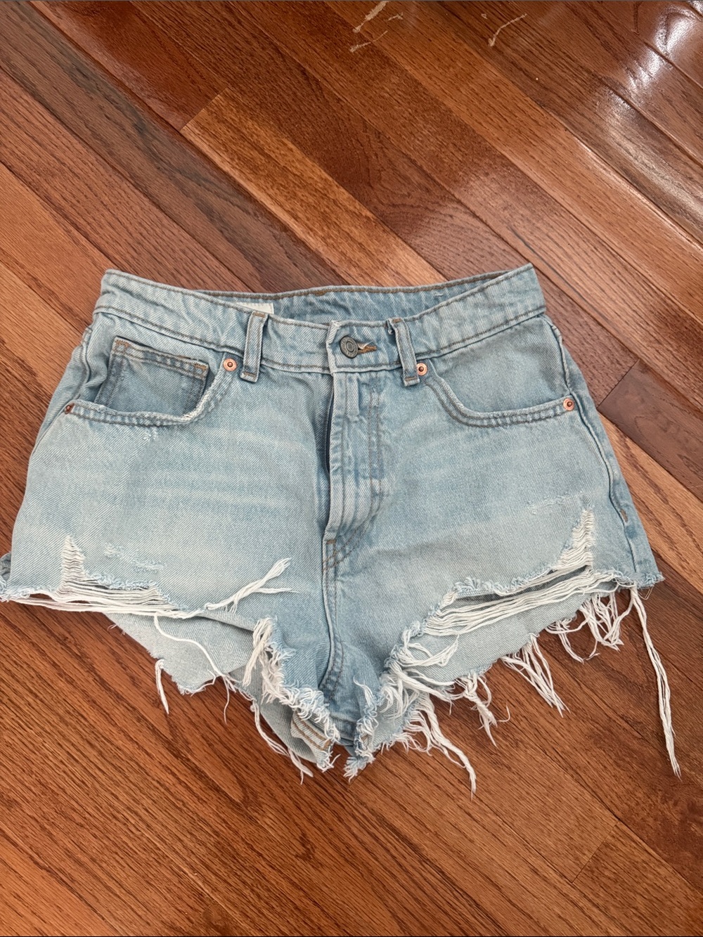 Zara Light Blue Distressed Denim Cutoff Shorts
